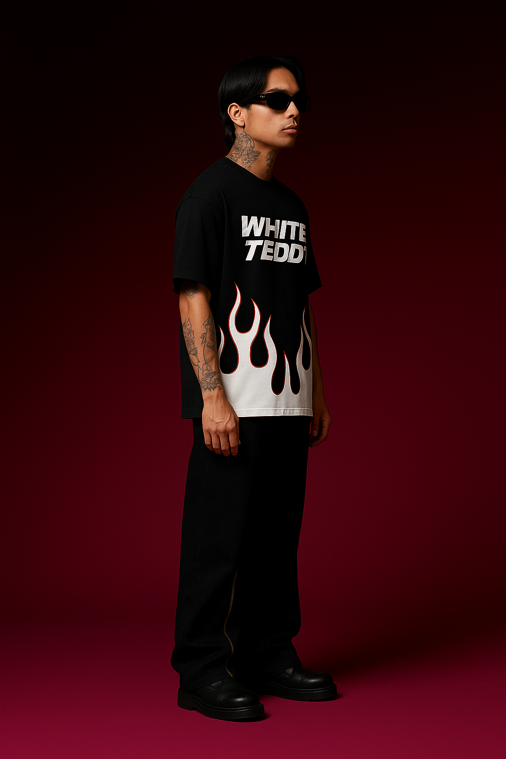 WHITE FLAMES OVERSIZED TEES